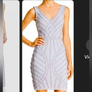 Avery G Knee Length Silver Beaded Cocktail Dress